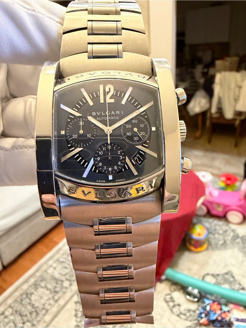 BVLGARI Assioma Chronograph AA48SCH Men's Watch Automatic SS Black Dial